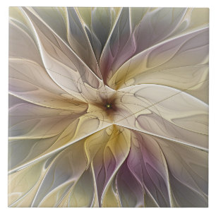 Azulejo Floral Fantasía Oro berenjena Resumen Arte Fractal