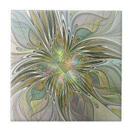 Azulejo Floral Fantasy Modern Fractal Art Flower With Gold
