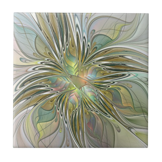 Azulejo Floral Fantasy Modern Fractal Art Flower With Gold (Frente)