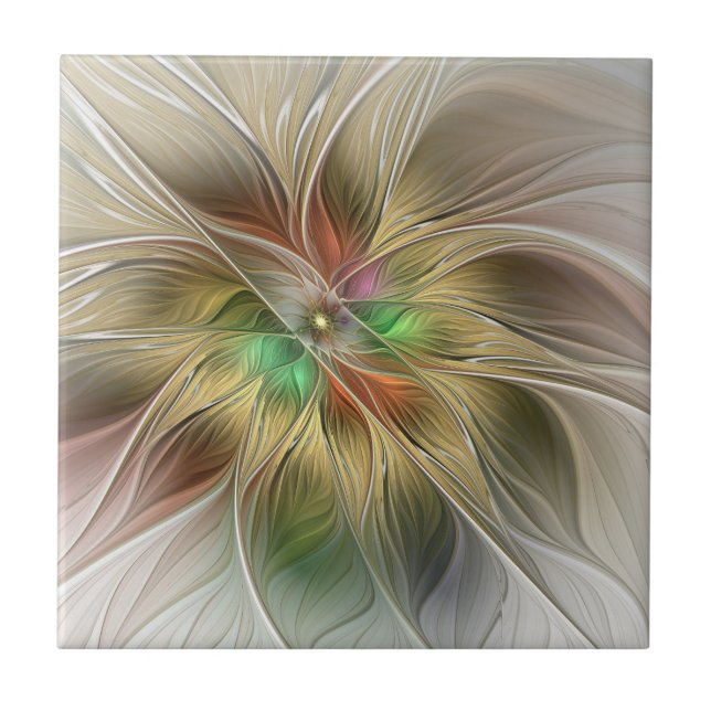 Azulejo Floral Fantasy With Gold Modern Abstract Fractal (Frente)