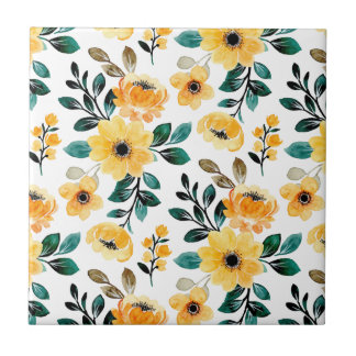 Azulejo Floral flor (4,25 x 4,25) moda botánica amarilla