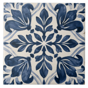 Azulejo Floral Folk Indigo Frondoso