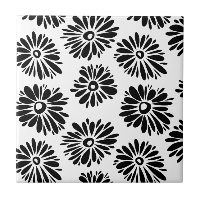 Azulejo Floral Funky negra y blanca (Frente)