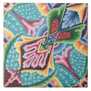 Azulejo Floral geométrica del arcoiris coloreada de Repro