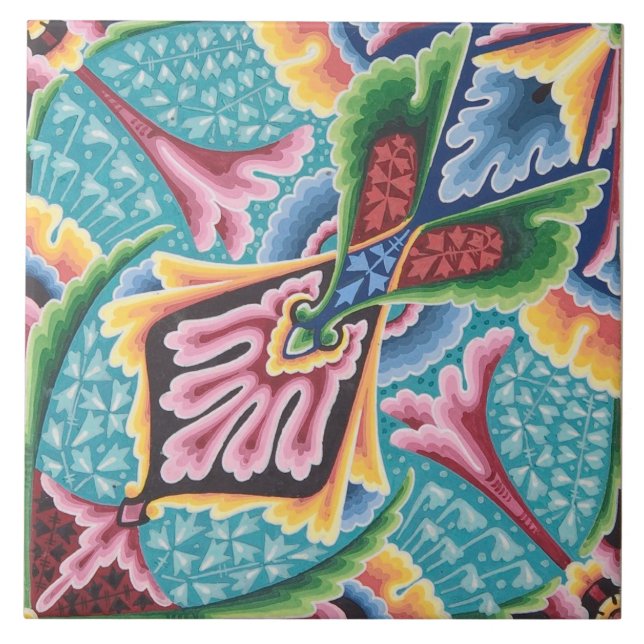 Azulejo Floral geométrica del arcoiris coloreada de Repro (Frente)