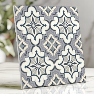 Azulejo Floral Geométrico Gris y Crema