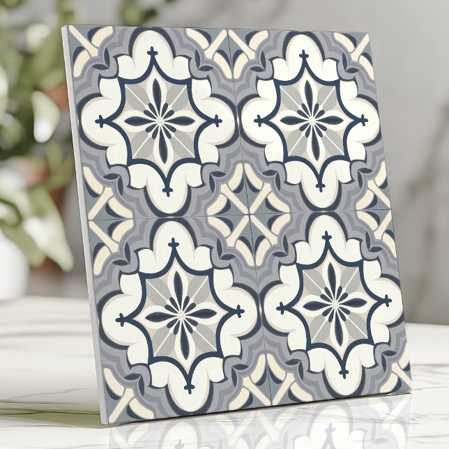 Azulejo Floral Geométrico Gris y Crema (Subido por el creador)
