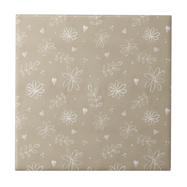 Azulejo Floral Granja Simple Tan Beige Cerámica Tile (Frente)