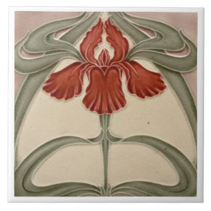 Azulejo - Floral Iris Art Nouveau Naranja