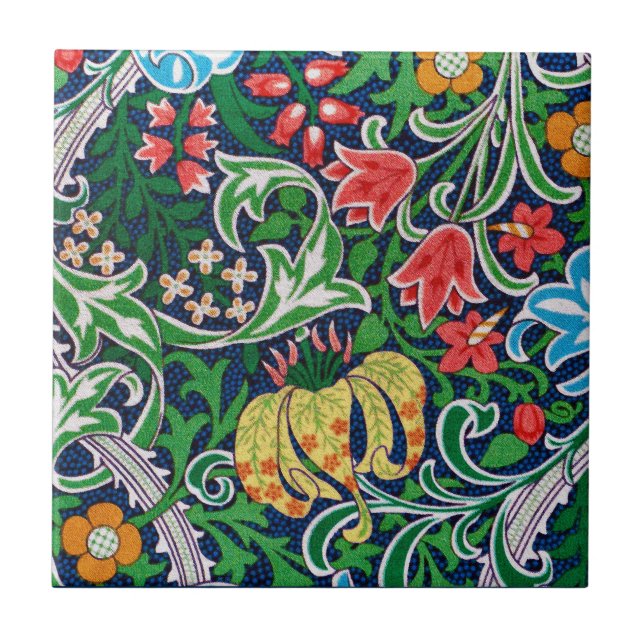 Azulejo Floral jacobea de estilo Art Nouveau, verde esmera (Frente)