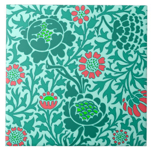Azulejo Floral Jacobea, Turquesa, Aqua y Coral