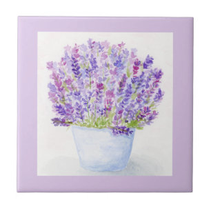 Azulejo Floral Lavanda Acuarela Suelta Pintada a Mano