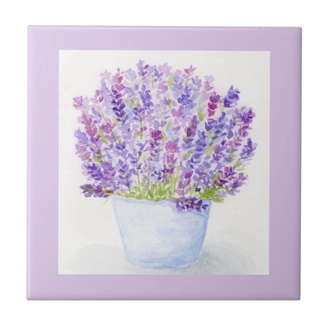 Azulejo Floral Lavanda Acuarela Suelta Pintada a Mano (Frente)