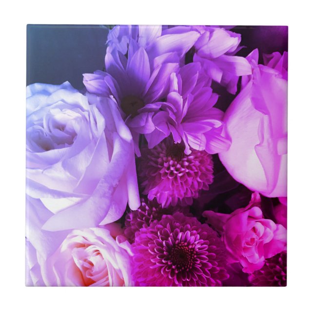 Azulejo Floral marina morada flores rosa fotografía negrit (Frente)