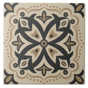 Azulejo Floral Marroquí Negro y Dorado