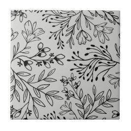 Azulejo Floral Meadow Dreams L2 Gris Flora Negra