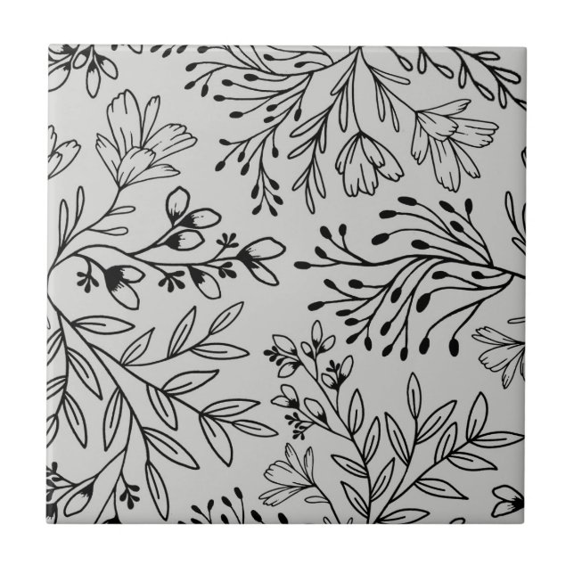 Azulejo Floral Meadow Dreams L2 Gris Flora Negra (Frente)