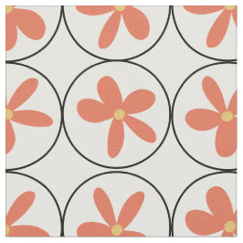 Azulejo Floral Melocotón Retro - Tela de Algodón P