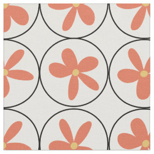 Azulejo Floral Melocotón Retro - Tela de Algodón P