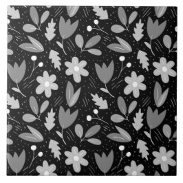 Azulejo Floral moderna en blanco y negro