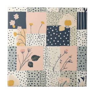 Azulejo Floral Moderno de Campo con Parche en Rosa y Azul