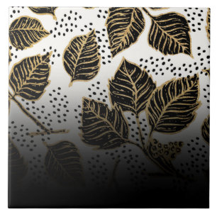 Azulejo Floral negra y dorada