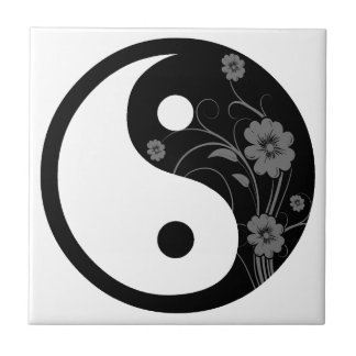 Azulejo Floral negra Yin Yang Tile