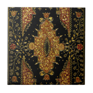 Azulejo Floral negro y dorado caído