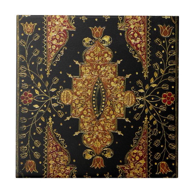 Azulejo Floral negro y dorado caído (Frente)