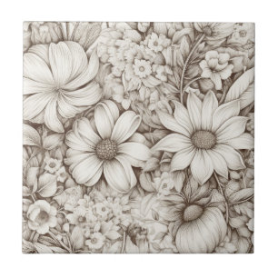 Azulejo Floral Neutral Suave con Botánica Clásica