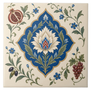 Azulejo Floral Otomano de Iznik   Granada Botánica Azul