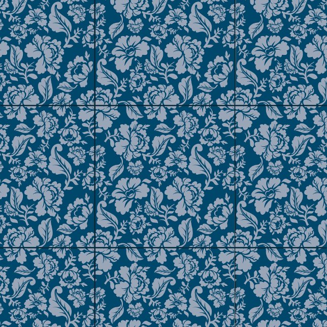 Azulejo Floral Patrón botánico Azul Casa Blanca Viva (Floral Botanical Pattern Blue White Home Living Ceramic Tile)