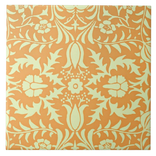 Azulejo Floral Pattern, gold and pastel yellow design, (Frente)