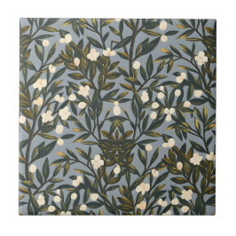 Azulejo Floral pattern on  dusty blue-gray background