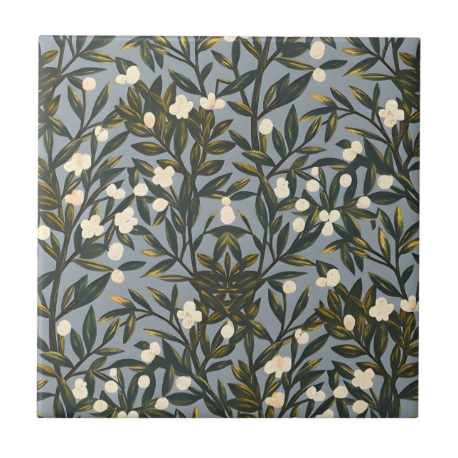 Azulejo Floral pattern on  dusty blue-gray background (Frente)