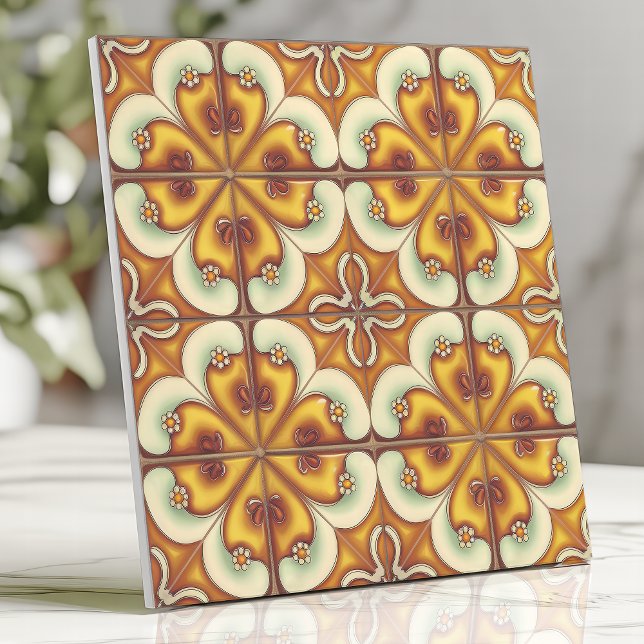 Azulejo Floral Retro Amarillo y Marrón (Subido por el creador)