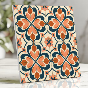 Azulejo Floral Retro Terracota y Turquesa 