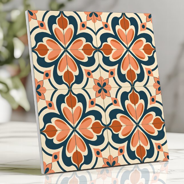 Azulejo Floral Retro Terracota y Turquesa  (Subido por el creador)