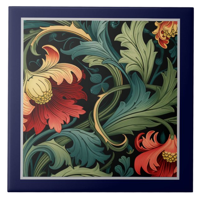 Azulejo - Floral Rojo Art Nouveau (Frente)