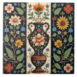 Azulejo Floral Romana Vase Cerámica Tile