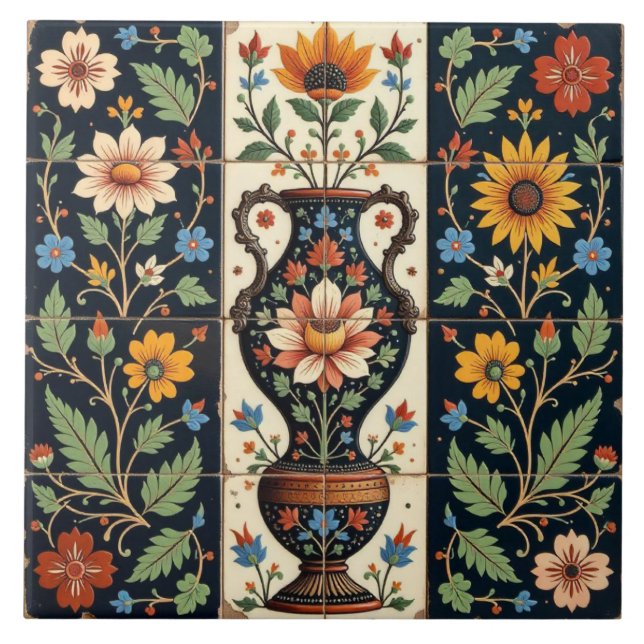 Azulejo Floral Romana Vase Cerámica Tile (Frente)
