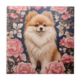 Azulejo Floral rosa de perro de Pomerania