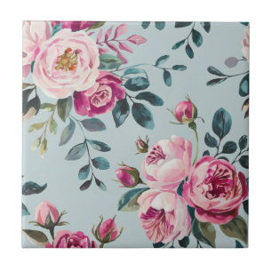 Azulejo Floral Rosa Polvorienta Grandmillennial Monograma