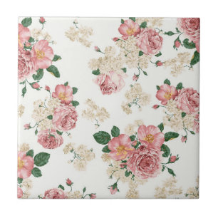 Azulejo Floral rosa y crema 
