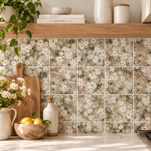Azulejo Floral Silvestre Blanca Vintage Neutral