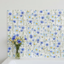 Floral silvestre de acuarela azul