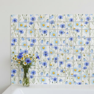 Azulejo Floral silvestre de acuarela azul