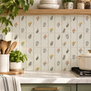 Azulejo Floral Silvestre Marfil Ondulado Caprichoso