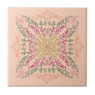 Azulejo Floral Suave melocotón caleidoscópico Script Mejor