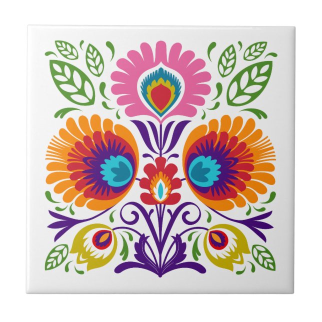 Azulejo Floral Tile folk polaco (Frente)
